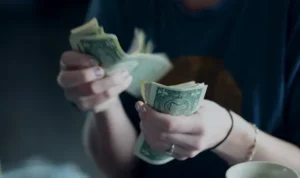 Frugal living tips concept with reusable shopping bags, fresh produce, and budget-friendly lifestyle items on a wooden table.