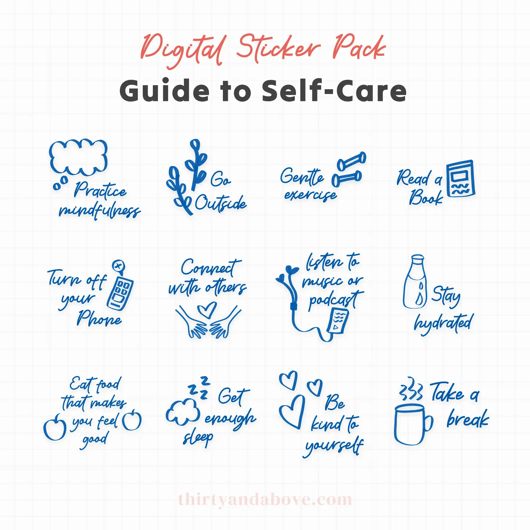 self care digital stickers, digital planner stickers, goodnotes stickers, mindfulness stickers, mental health planner, wellness stickers, self love stickers, positive habit tracker, daily routine planner, journaling stickers, motivation stickers